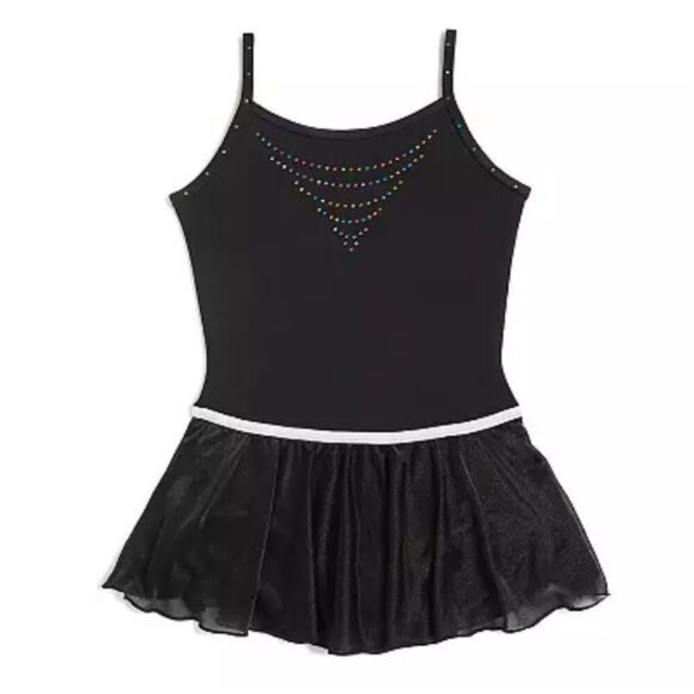 Jaques Moret Dance Cami Dance Leotard Skirt Rhinestones XS‎ Black
